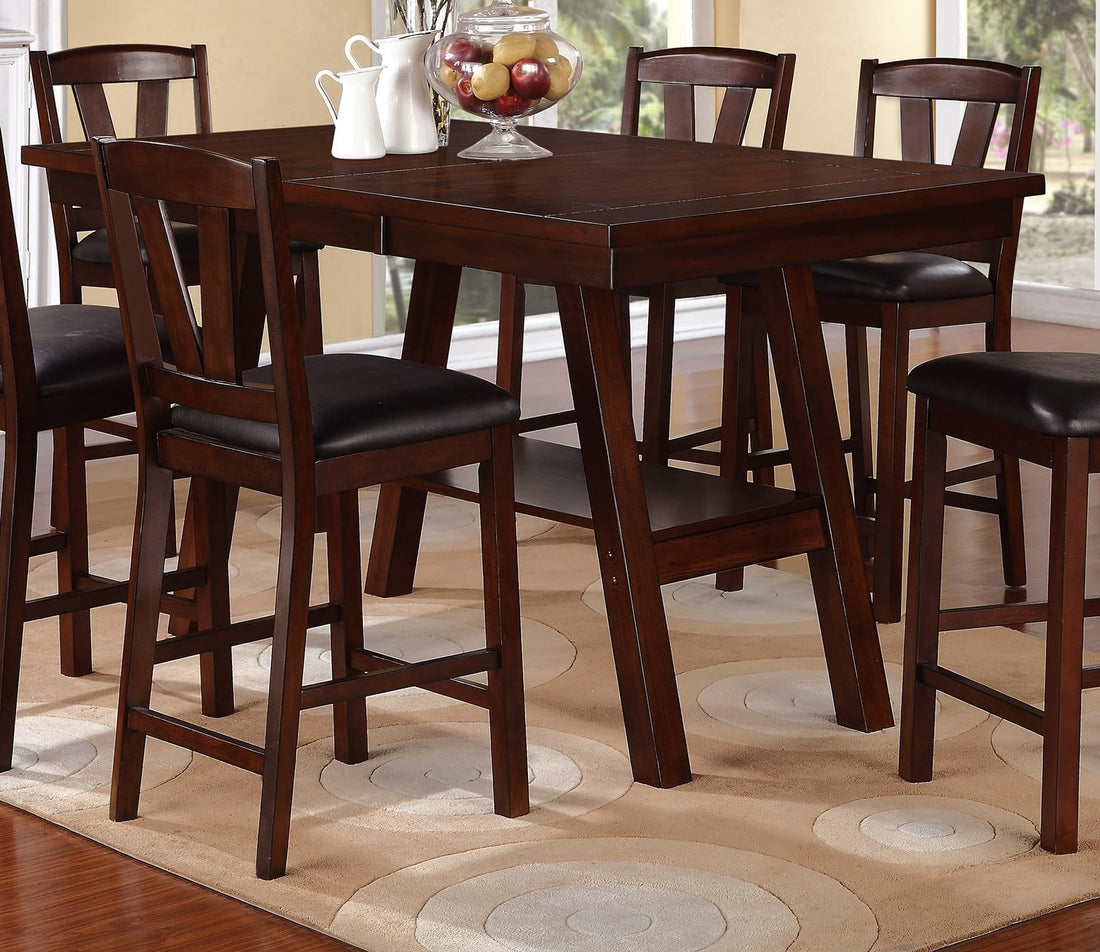 Dining Table 6X High Chairs 7Pcs Counter Height Dining Set Walnut Finish Dining Room Furniture Transitional Style Wood Walnut Seats 6 Wood Dining Room Contemporary,Modern,Transitional Rubberwood Rectangular 4 Leg Rectangular Dining Table With Chair