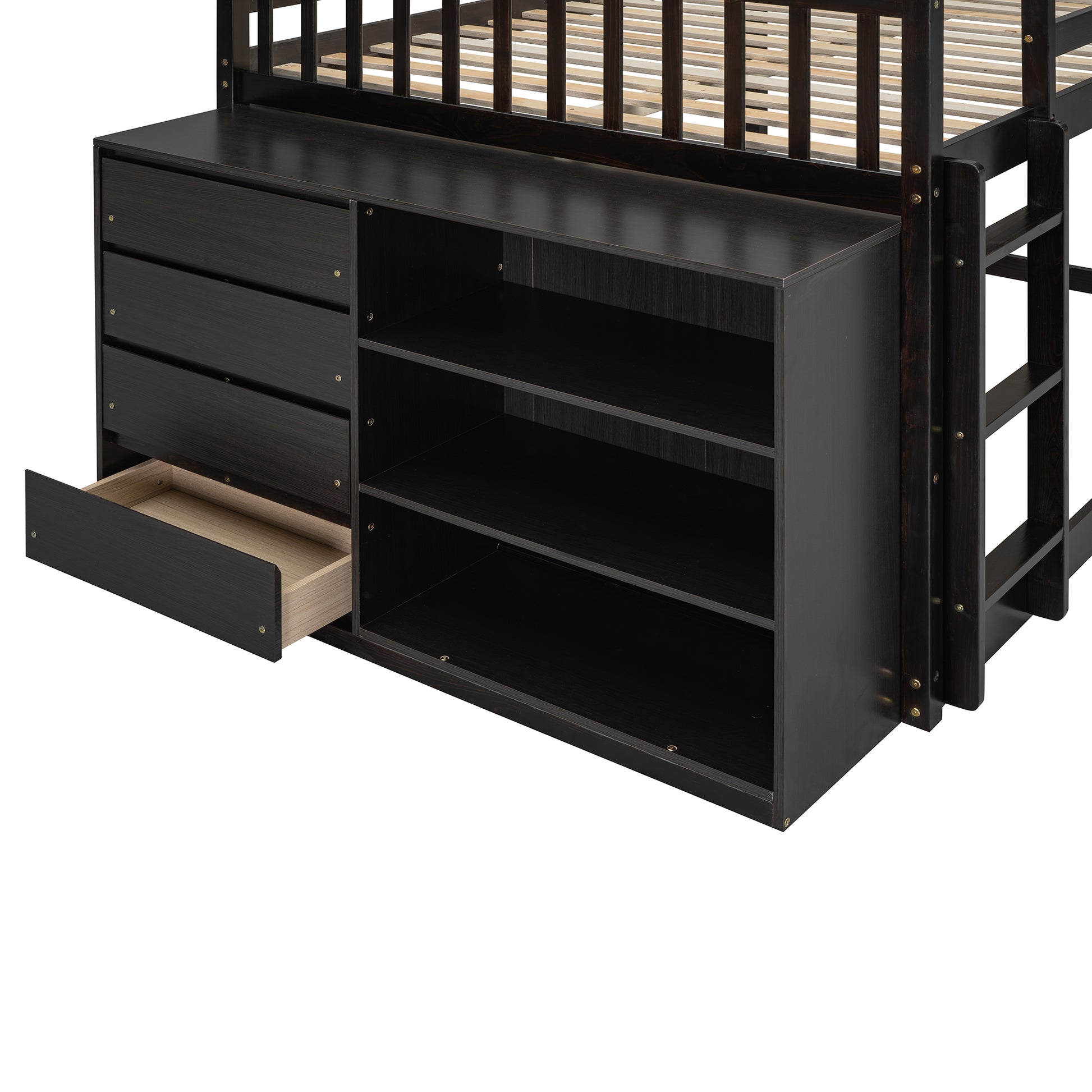 Full Over Full Bunk Bed With 4 Drawers And 3 Shelves Espresso Full Espresso Solid Wood