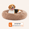 Anti Slip Round Fluffy Plush Faux Fur Cat Bed, Large Brown Brown Fabric