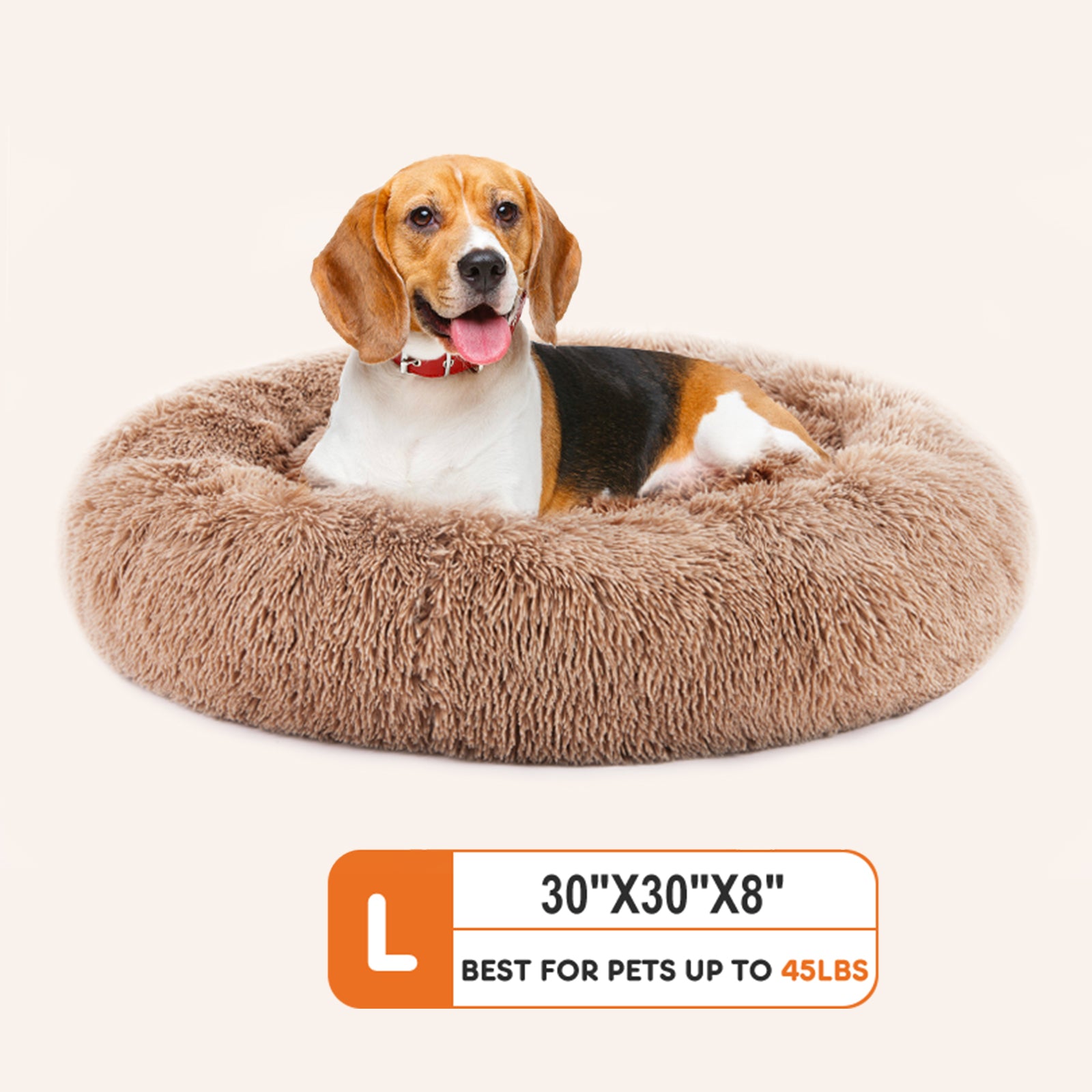 Anti Slip Round Fluffy Plush Faux Fur Cat Bed, Large Brown Brown Fabric