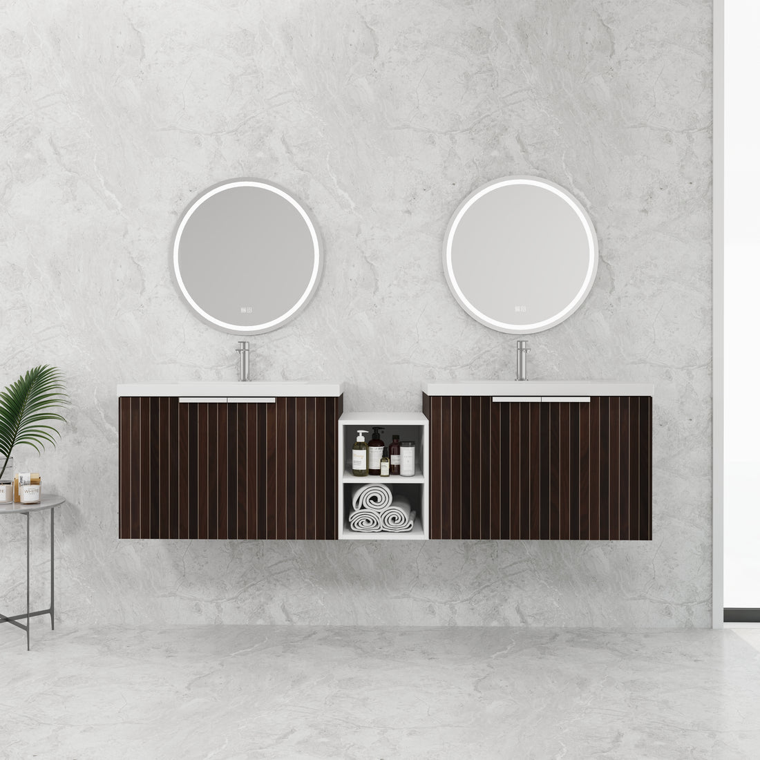 72 Inch Soft Close Doors Bathroom Vanity With Sink, A Small Storage Shelves, 30" And 12" Combination Cabinet, Kd Packing Silver Brown Stripe Bathroom Modern Plywood