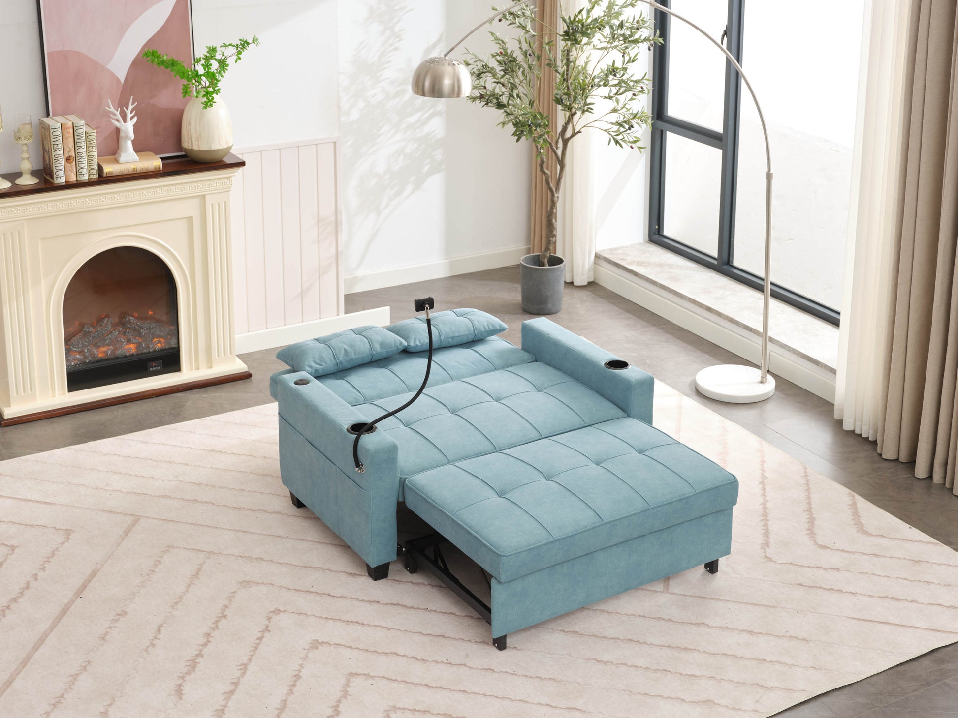 Futon Chair Bed Convertible Chair 3 In 1 Pull Out Sleeper Chair Beds With Usb Ports,Wear Resistant And Anti Scratch, Armchair Bed Sleeper For Living Room Green Tech Cloth Green Foam Tech Cloth 2 Seat