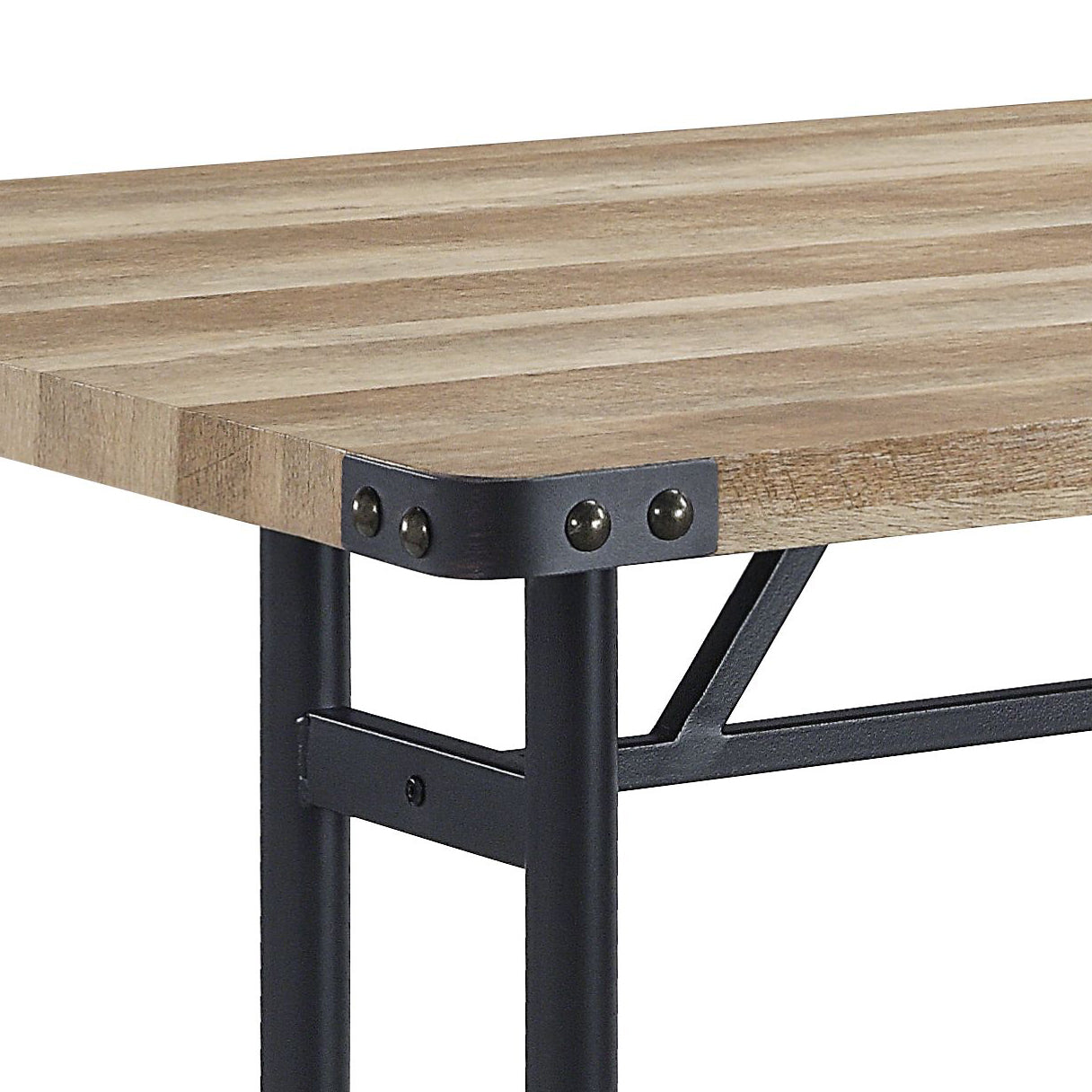 Oak And Sandy Black Dining Table With Metal Leg Oak Seats 6 Dining Room Farmhouse,Industrial Rectangular Wood Metal