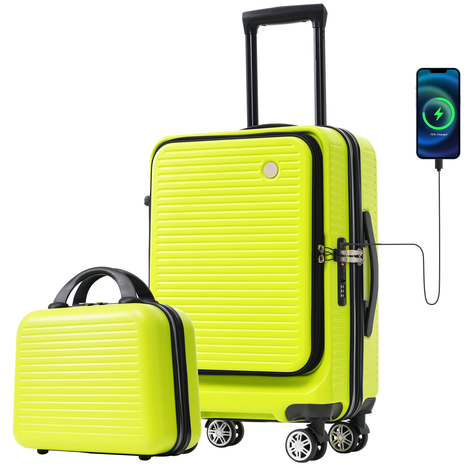 Carry On Luggage 20 Inch Front Open Luggage Lightweight Suitcase With Front Pocket And Usb Port, 1 Portable Carrying Case Green Abs