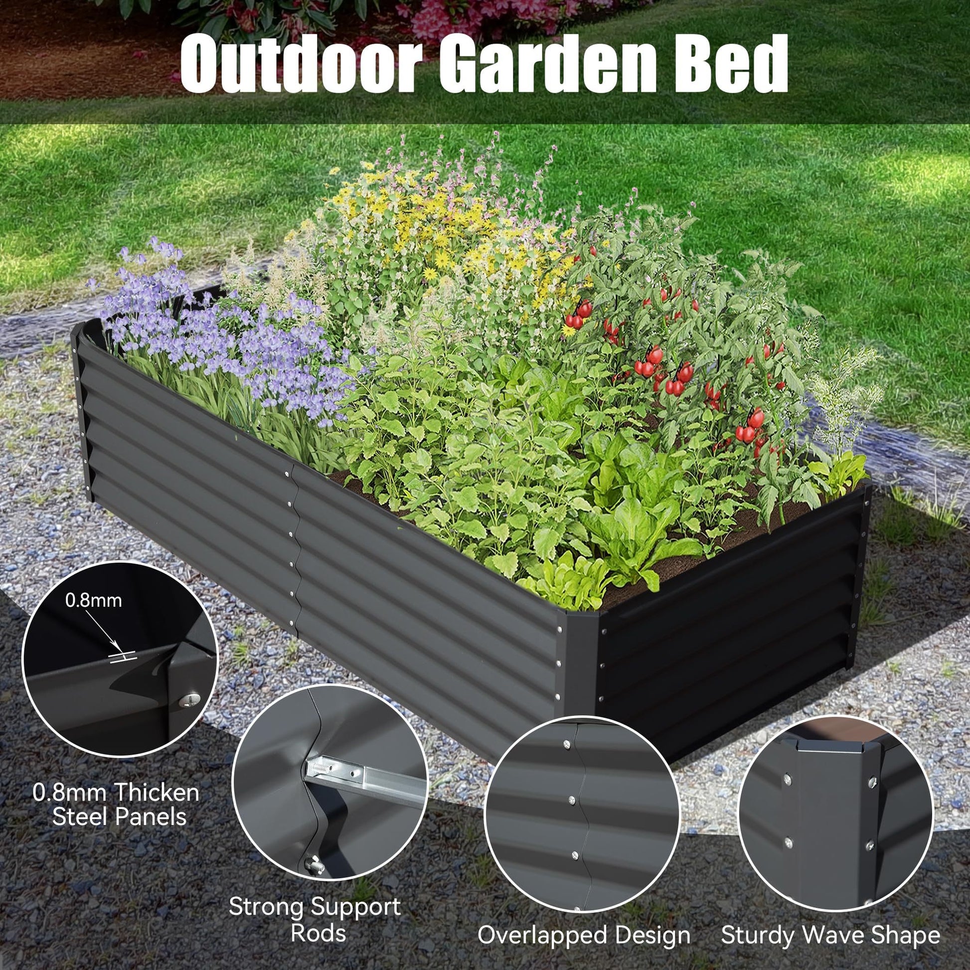 6X3X1.5Ft Galvanized Raised Garden Bed, Outdoor Planter Garden Boxes Large Metal Planter Box For Gardening Vegetables Fruits Flowers, Gray Gray Garden & Outdoor Steel