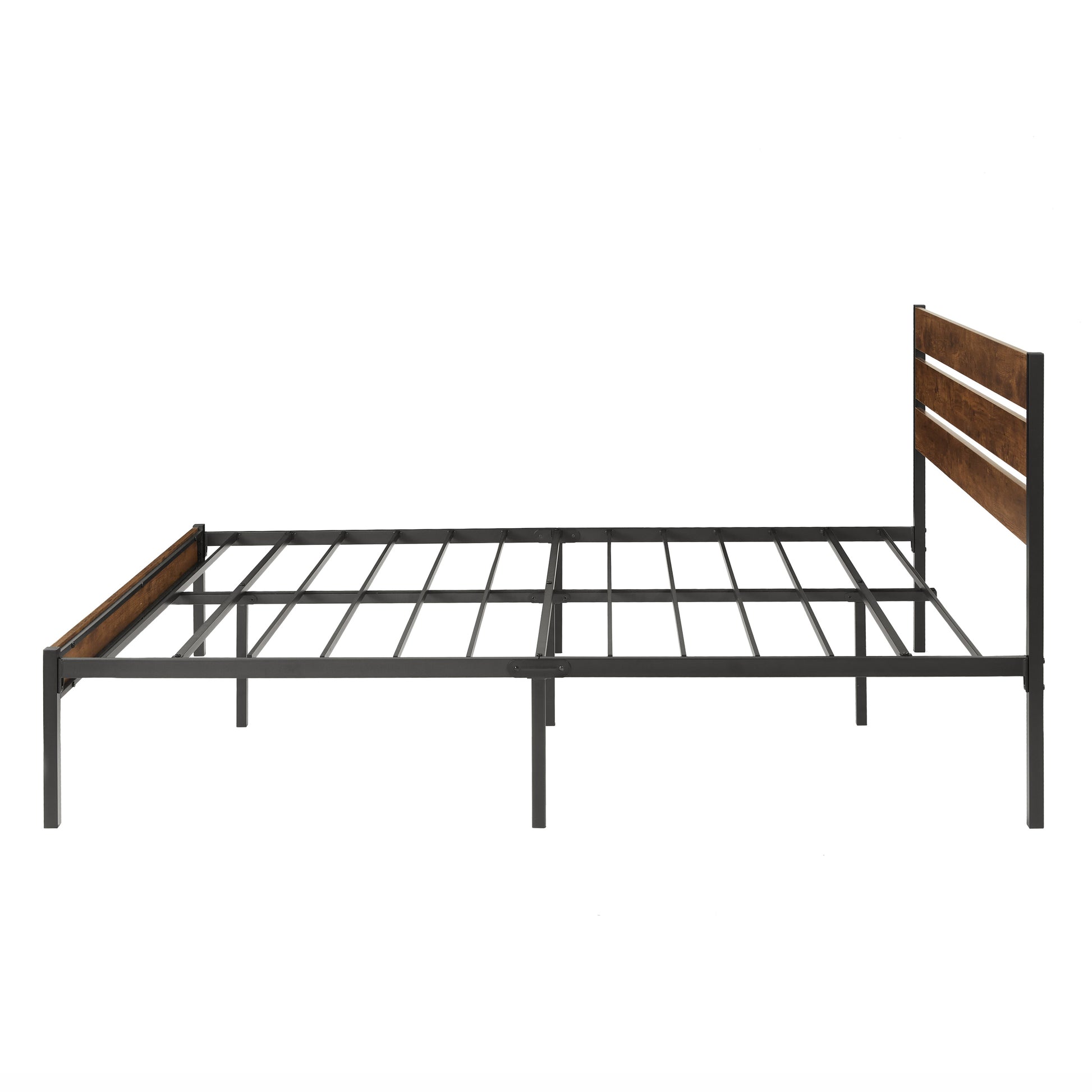 Full Size Bed Frame With Wood Headboard, Metal Frame With Strong Slats, Noise Free,No Box Spring Needed Brown. Full Brown Metal & Wood