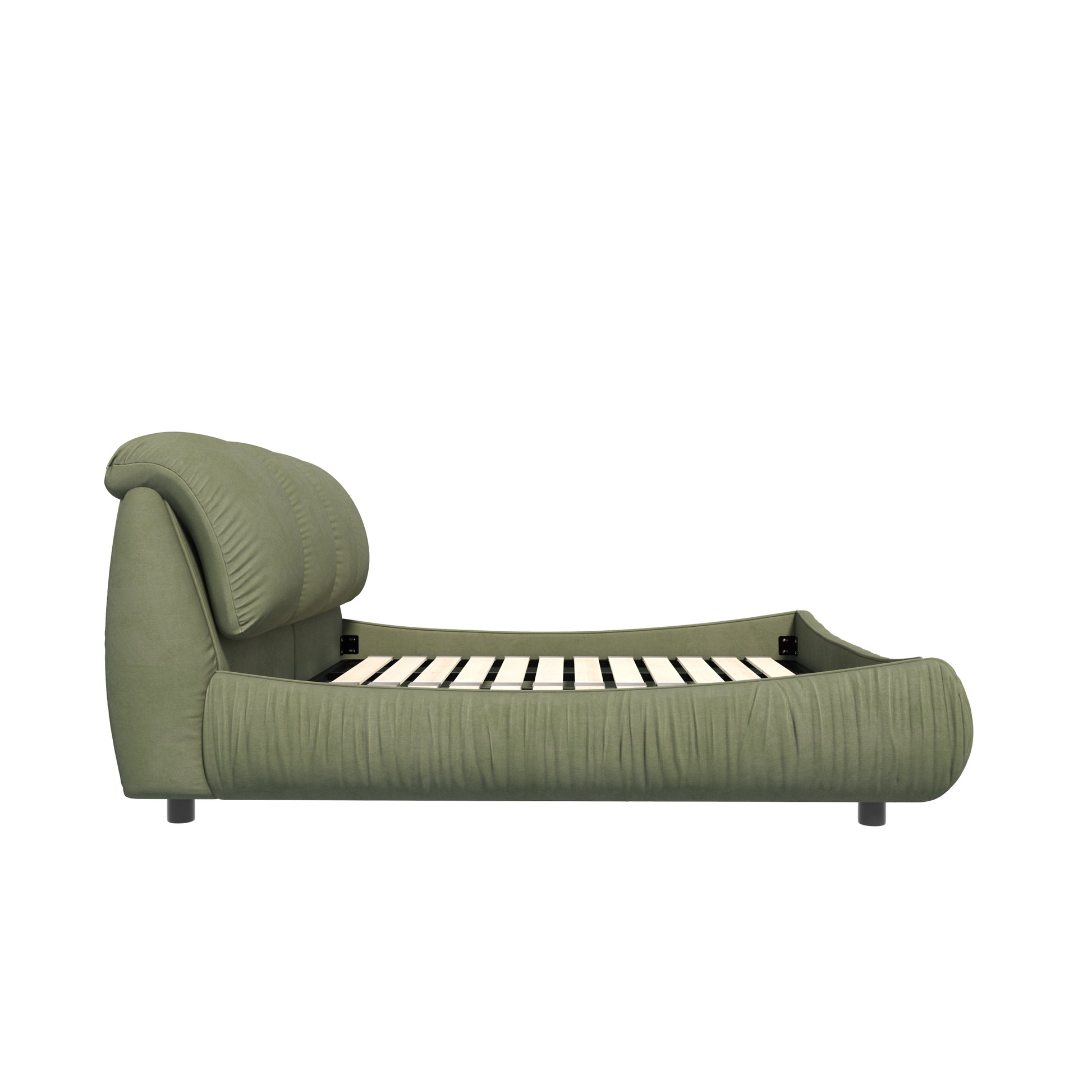 Queen Size Upholstered Platform Bed With Oversized Padded Backrest, Thickening Pinewooden Slats And Solid Wood Leg,Green Box Spring Not Required Queen Green Wood Pine Polyester Solid Wood