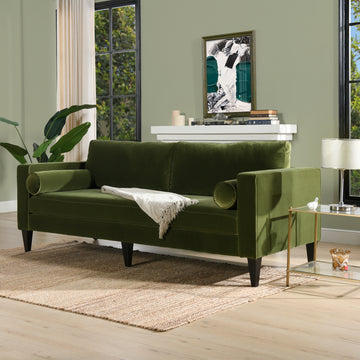 Nicholi 84" Mid Century Modern Sofa, Olive Green Performance Velvet Olive Green Foam Velvet 3 Seat