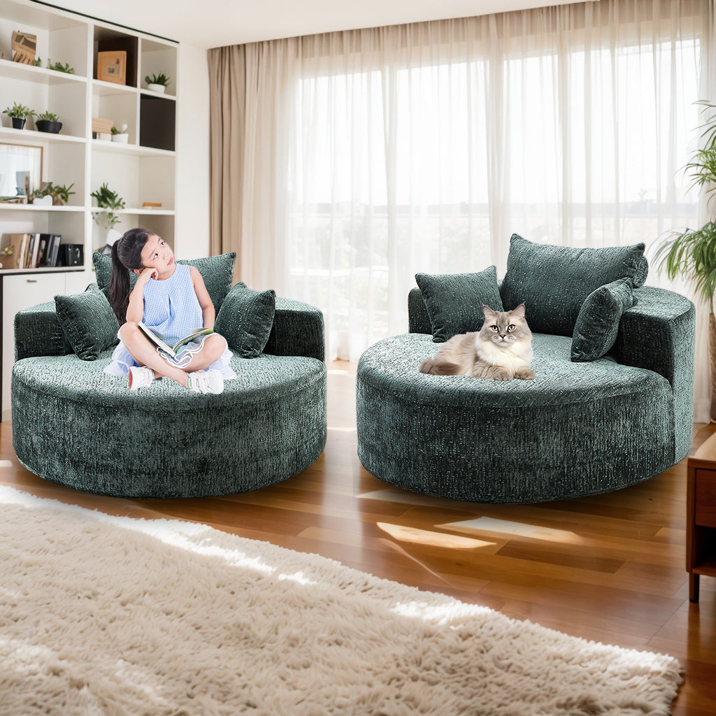 55''L Chenille Sponge Single Sofa,No Assembly Required,Fluffy Modern Sleeper Chair For Living Room, Bedroom, Lounge And Projection Room Not A Swivel Chair. Green Foam Chenille 1 Seat