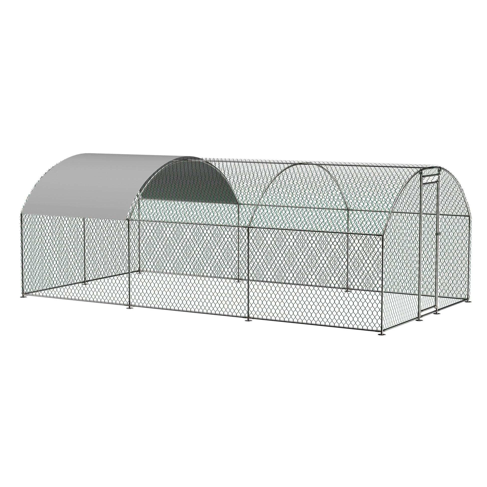 Large Chicken Coop Metal Chicken Run With Waterproof And Anti Uv Cover, Dome Shaped Walk In Fence Cage Hen House For Outdoor And Yard Farm Use, 1" Tube Diameter, 9.84' X 19.68' X 6.56' White Aluminum