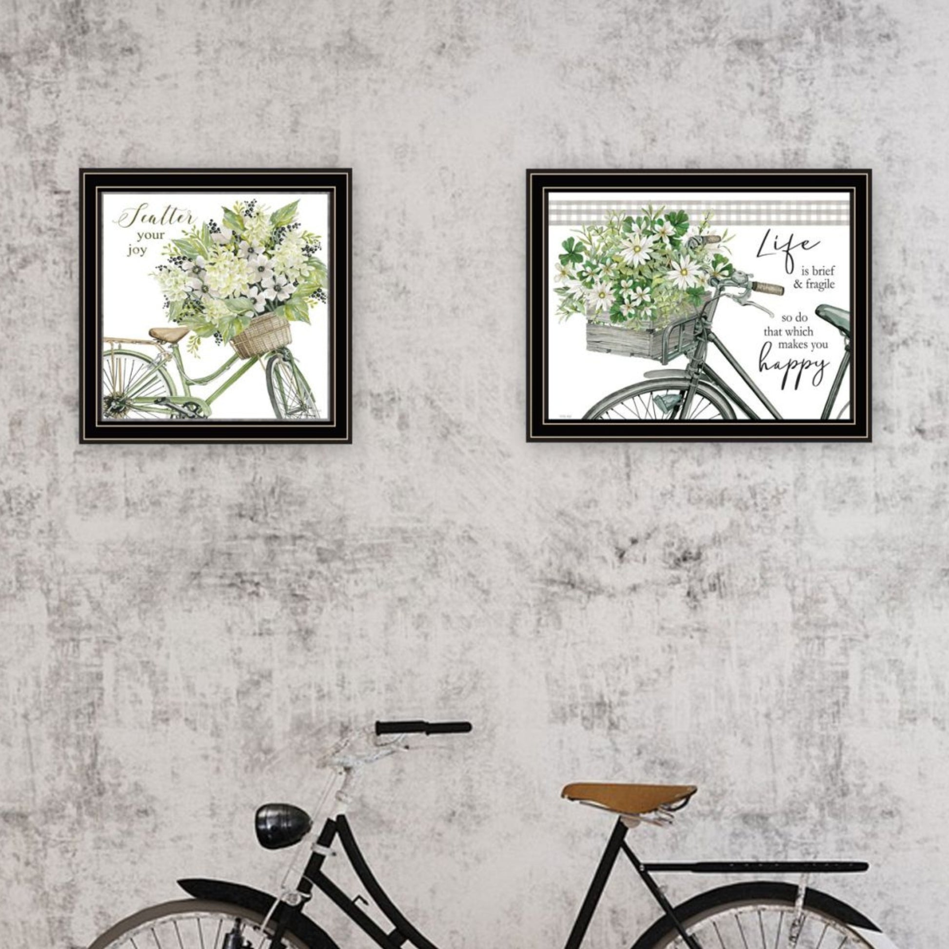 "Get On Your Bike And Scatter Your Joy" Framed Wall Art For Living Room, Wall Art Print For Home Decor, Bedroom Wall Art By Cindy Jacobs Multicolor Wood Paper