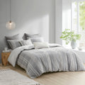 3 Piece Cotton Jacquard Duvet Cover Set Queen Gray Cotton