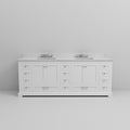 White Double Bath Vanity 84 In. W X 22 In. D, Carrara Marble Top, And Faucet Set White Plywood Wood