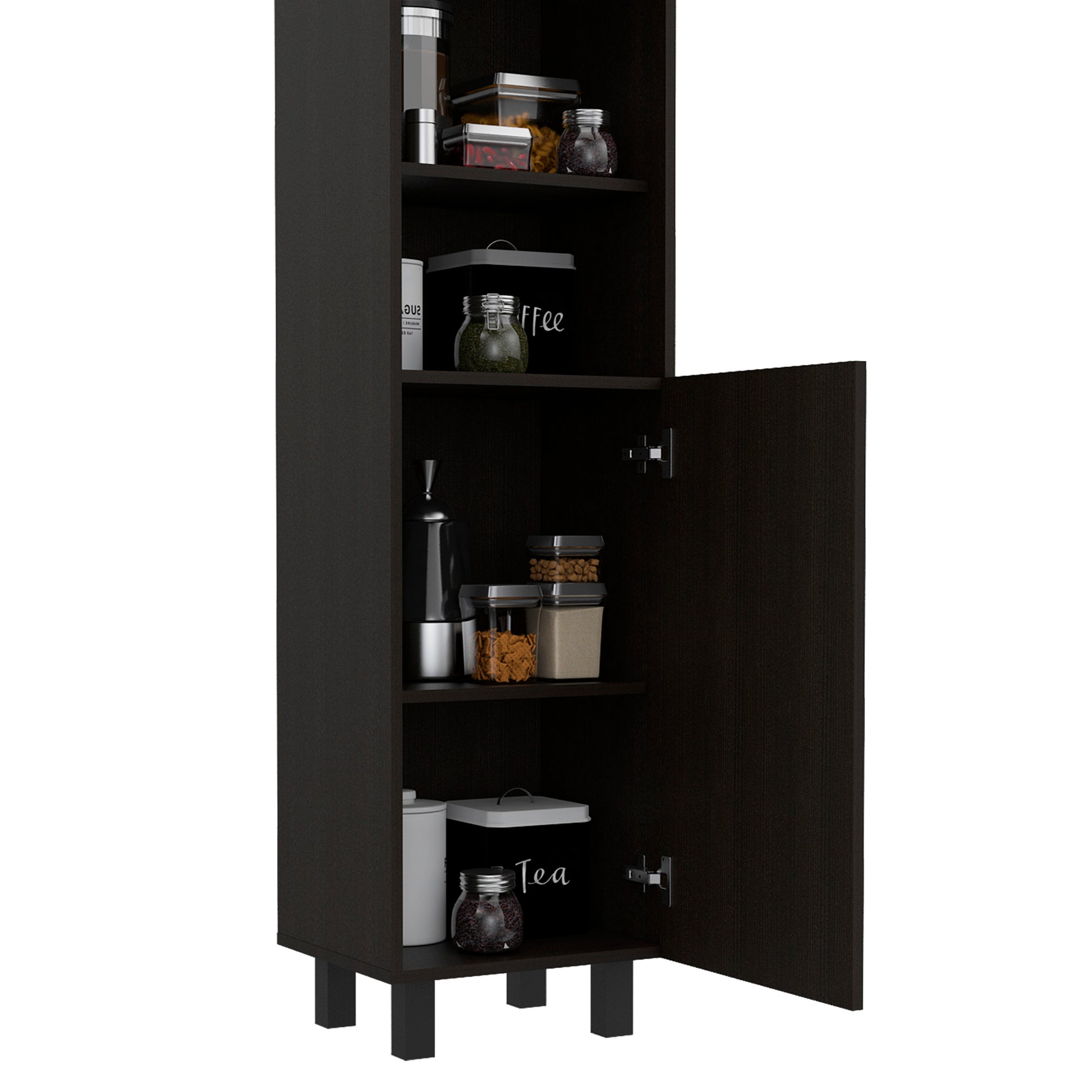 Sheffield 2 Door Pantry Cabinet, With Two 2 Cabinet Spaces And Two Open Shelves Black Kitchen Contemporary Pine Particle Board Cabinets Included Engineered Wood