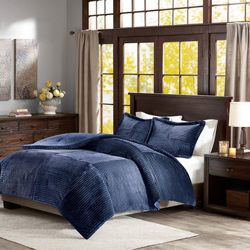 Plush Down Alternative Comforter Set Queen Navy Polyester