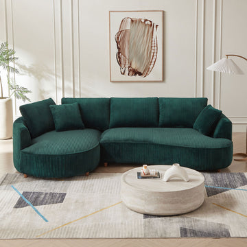 122.04 Inch Oversized Sectional Sofa, Modern Couch With Chaise, Comfy Sofa Couch With Left Facing Chaise,Corduroy Sofa Green Green Corduroy 3 Seat