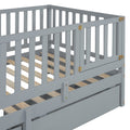 Twin Size Wood Daybed With Fence Guardrails And 2 Drawers, Split Into Independent Floor Bed & Daybed, Gray Old Sku :Lp000881Aae Twin Gray Solid Wood Mdf