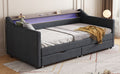 Twin Size Daybed With 2 Storage Drawers And 2 Tier Shelf & Usb Type C Port, Modern Linen Upholstered Sofa Day Bed Frame With Smart Led Light For Livingroom, Apartment, Dark Grey Box Spring Not