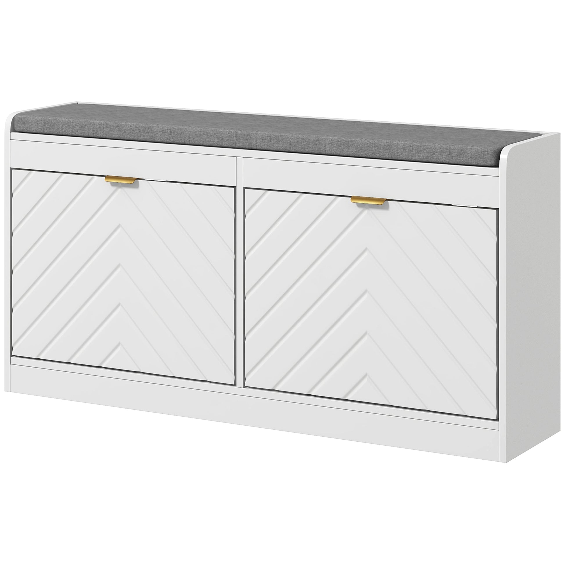 Homcom Shoe Bench, Entryway Bench With 2 Flip Drawers, Seating Cushion, And 2 Vents For 8 Pairs Of Shoes For Hallway, White White Mdf
