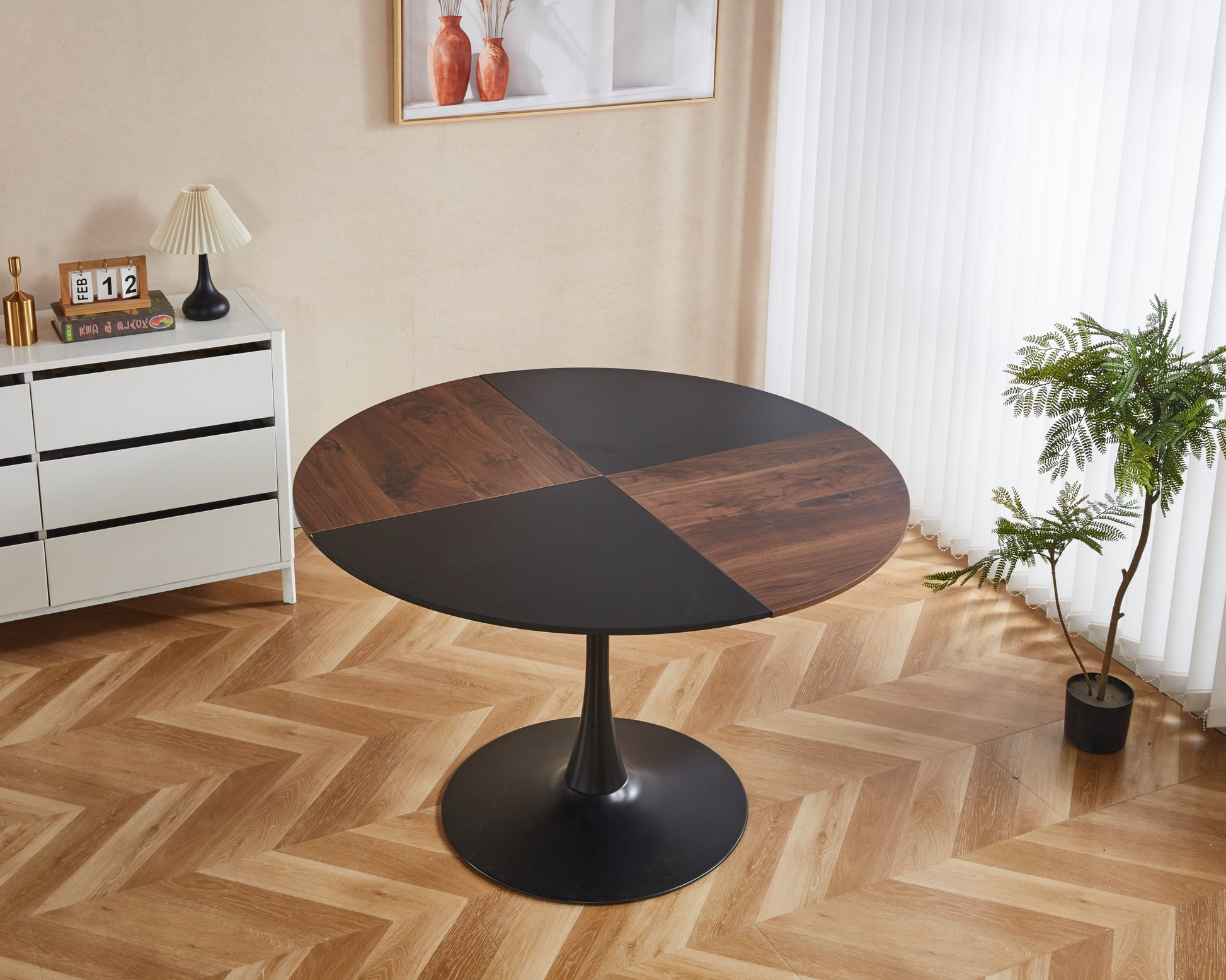 47.2Inch Tulip Round Dining Table,Office Table,Coffee Table,120X120X74Cm Brown Mdf