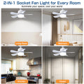 Socket Ceiling Fans With Dimmable Led Light E26 Screw Bulb Small Ceiling Fan For Bedroom Living Room Kitchen White Abs