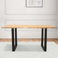 71 Inch Live Edge Dining Table, U Design Black Metal Legs, Natural Brown Black Brown Solid Wood