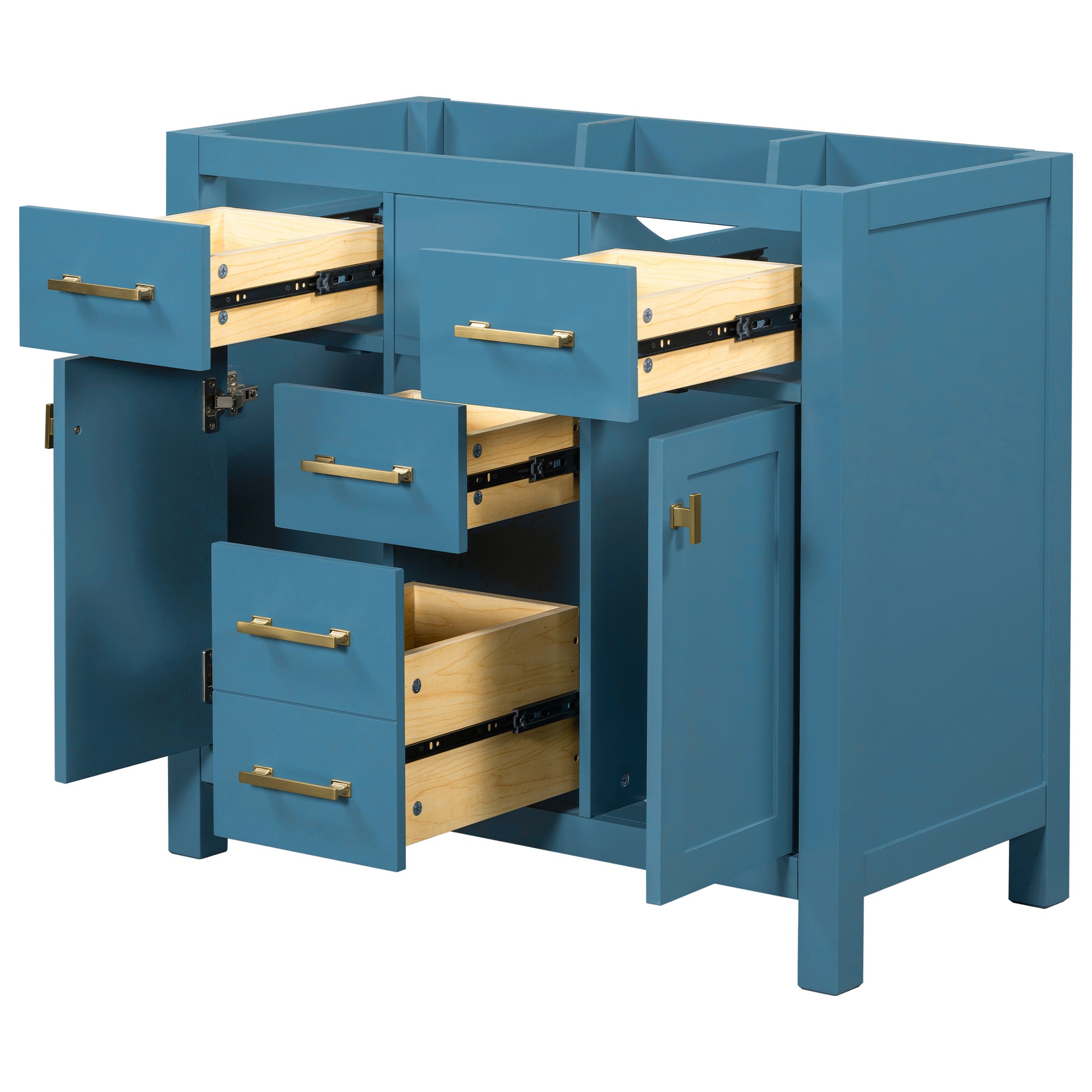 36'' Bathroon Vanity Without, Modern Freestanding Single Bathroom Cabinet With 4 Drawers & 2 Cabinets,Storage Cabinet For Bathroom, Solid Wood Frame Vanity Only, Blue Not Include Sink 4 Blue 2 Adjustable Hinges Bathroom Freestanding Modern Solid Wood Mdf