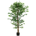 Homcom 6Ft Artificial Ficus With Pot, Indoor Outdoor Fake Plant For Home Office Living Room D Cor Green Plastic