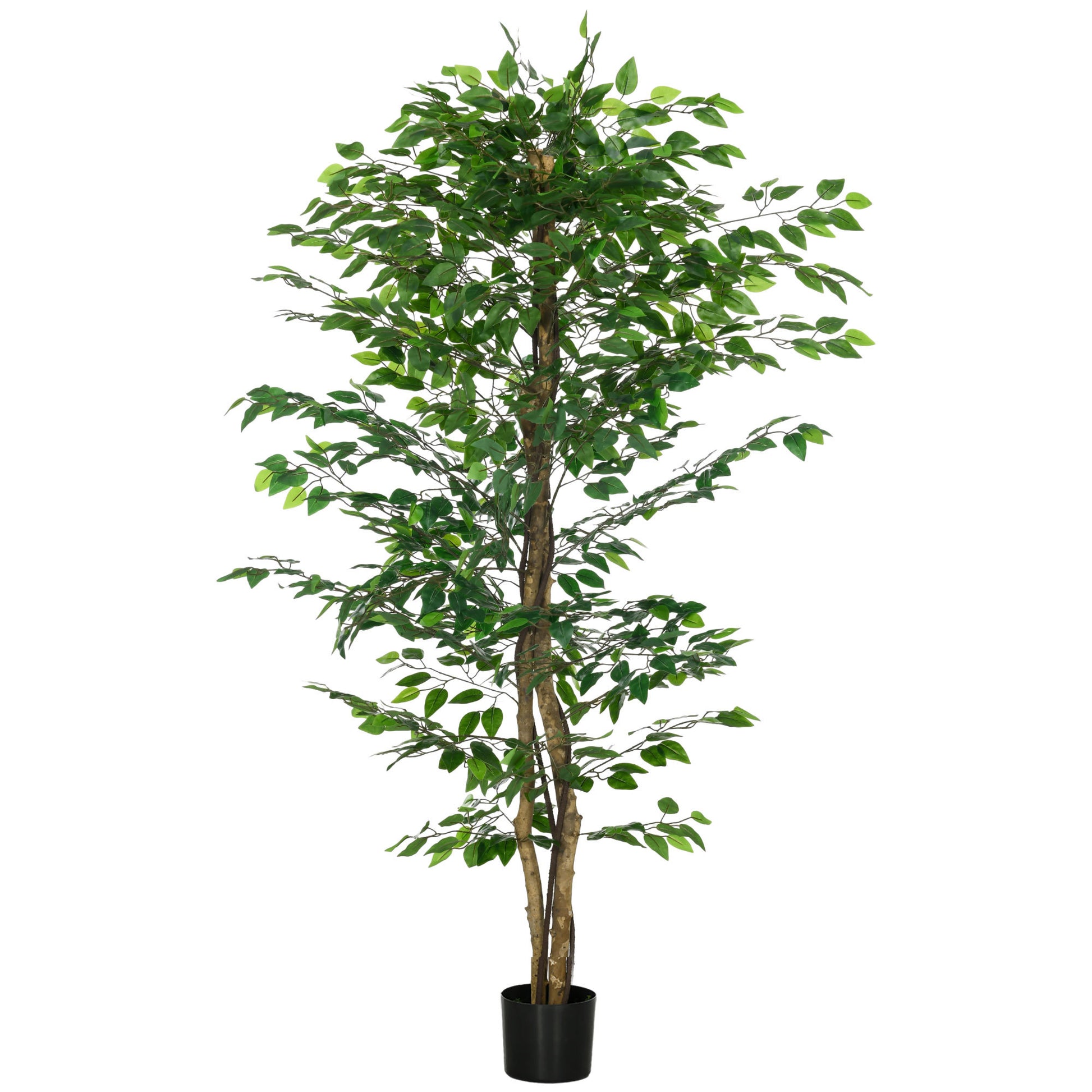 Homcom 6Ft Artificial Ficus With Pot, Indoor Outdoor Fake Plant For Home Office Living Room D Cor Green Plastic