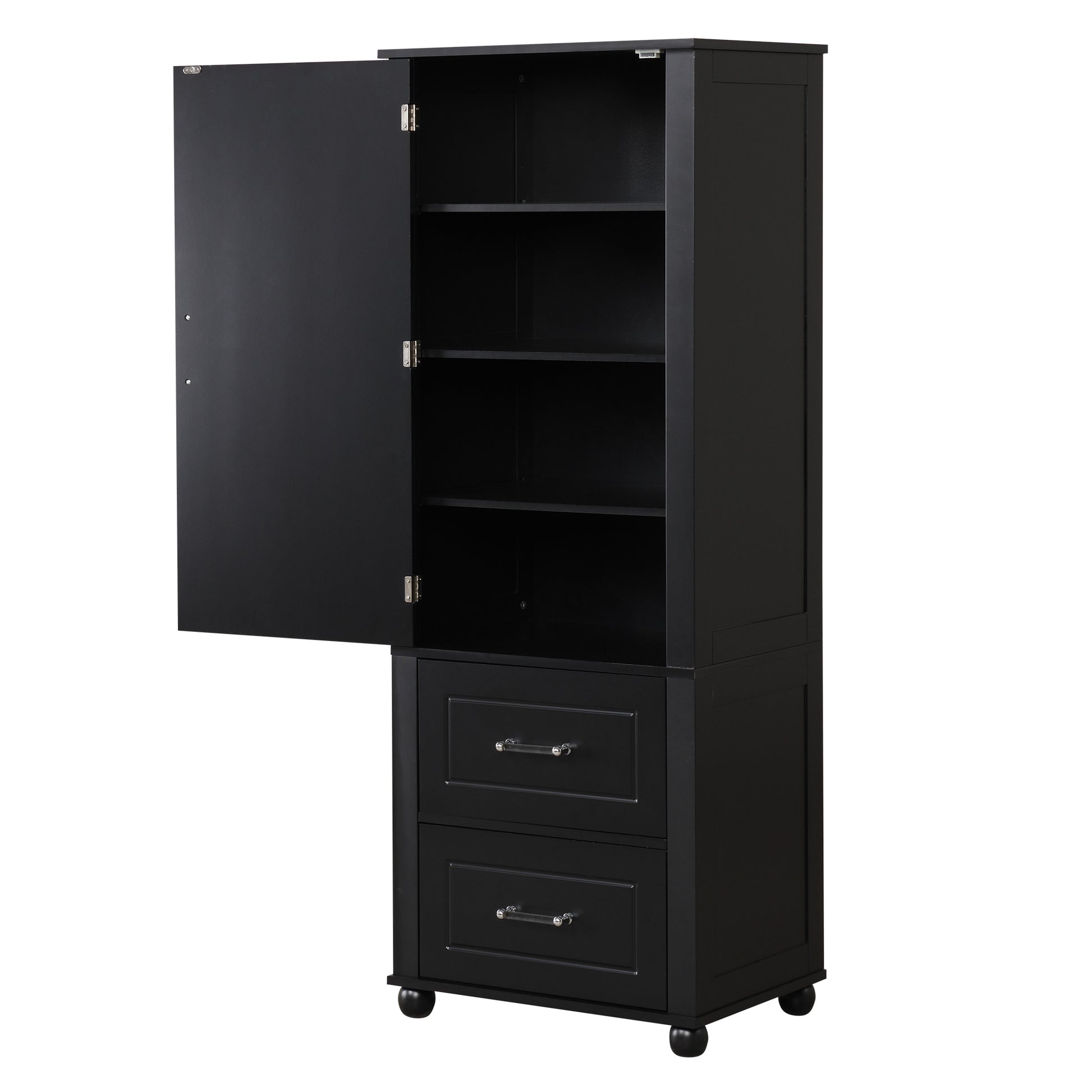 Tall Bathroom Storage Cabinet, Freestanding Storage Cabinet With Two Drawers And Adjustable Shelf, Mdf Board With Painted Finish, Black Black Mdf