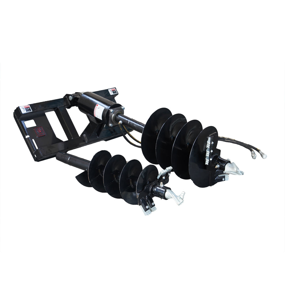 Skid Steer Attachments Post Hole Auger Drive Attachment, 12" And 18" Diameter Auger, 46" Drilling Depth, Standard Flow Black Steel