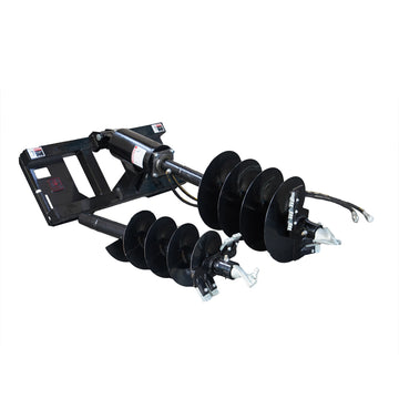 Skid Steer Attachments Post Hole Auger Drive Attachment, 12" And 18" Diameter Auger, 46" Drilling Depth, Standard Flow Black Steel