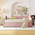 Twin Size Upholstered Daybed With Pop Up Trundle, Pink Twin Pink Upholstered