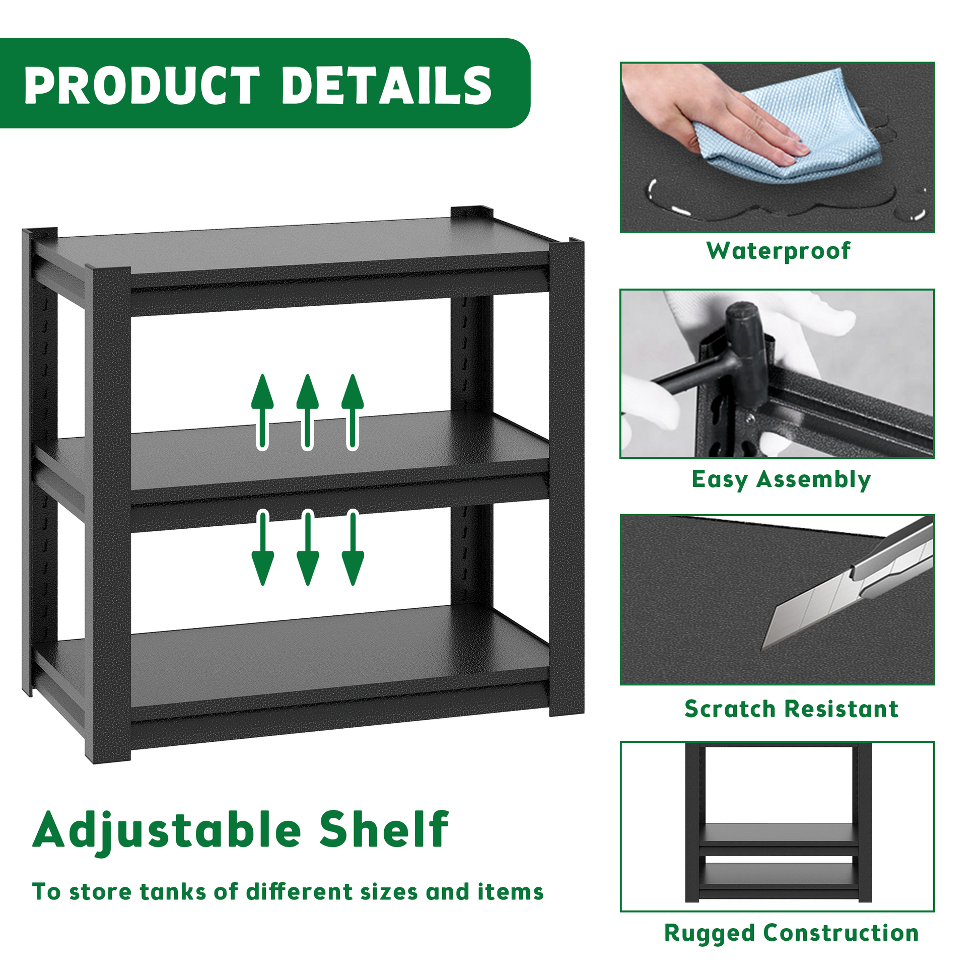 40 50 Gallon Fish Tank Stand Metal Aquarium Stand, 31.5 "L X 18 "W X 34"H Adjustable Heavy Duty Reptile Tank Stand, Adjustable 3 Tier Fish Tank Rack Shelf For Home Office, Tank Not Included 3 Black Standard Horizontal Primary Living Space Open Back Metal