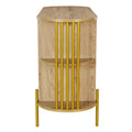 2 Door Elegant Curved Dining Cabinet With Gold Trim And Woven Rattan Doors For Dining Room Natural Natural Particle Board