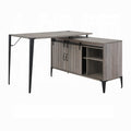 Grey Oak Writing Desk With Sliding Barn Door Grey Black Built In Outlets Or Usb Writting Desk Office Industrial L Shape Shelves Paper Composite