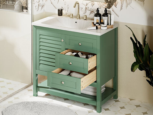 36'' Bathroom Vanity With Undermount Sink, Free Standing Vanity Set With 2 Drawers& Soft Closing Doors, Bathroom Storage Cabinet With Solid Wood Feet, Green 2 Green 1 1 Adjustable Hinges Bathroom Freestanding Modern Solid Wood Mdf Resin Painted