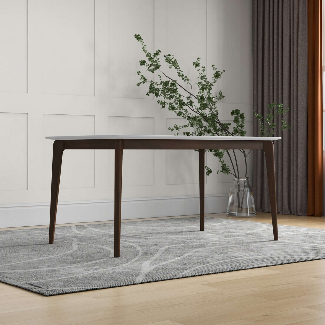 Lindsey Solid Wood White Top Dining Table Brown,White Seats 6 Brown Dining Room Mid Century Modern Walnut Rectangular Solid Wood