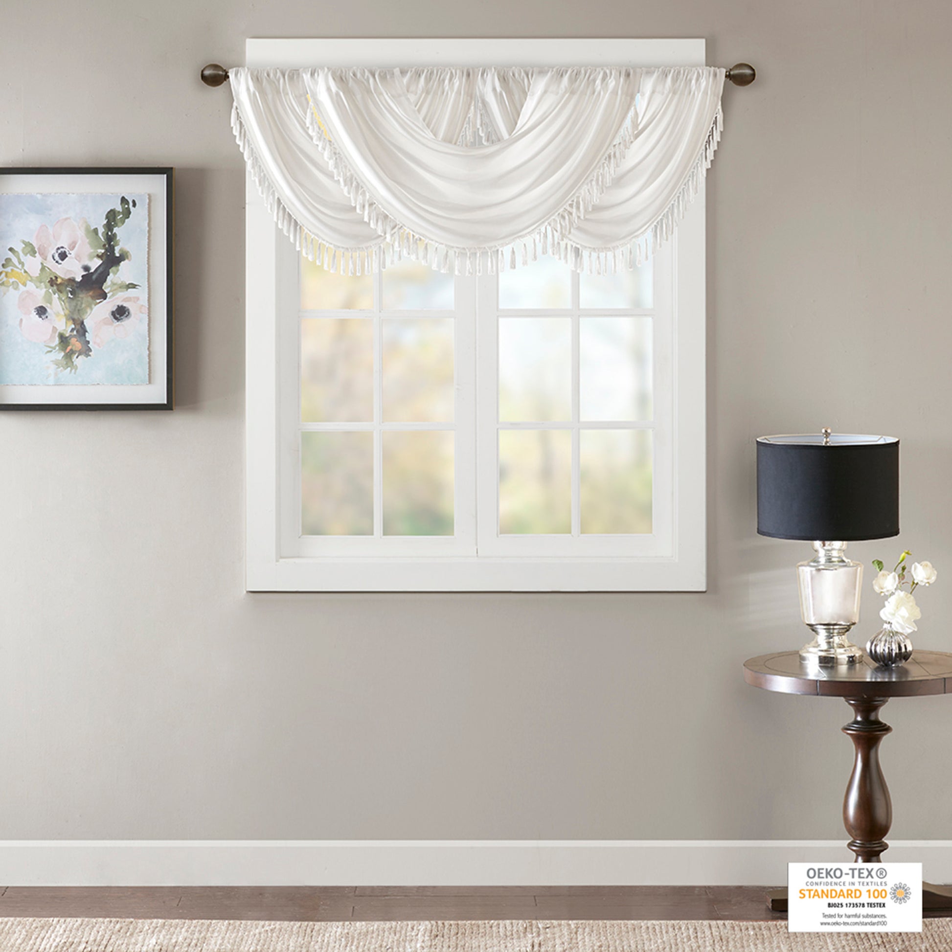Faux Silk Waterfall Embellished Valance White 38X46" White Polyester