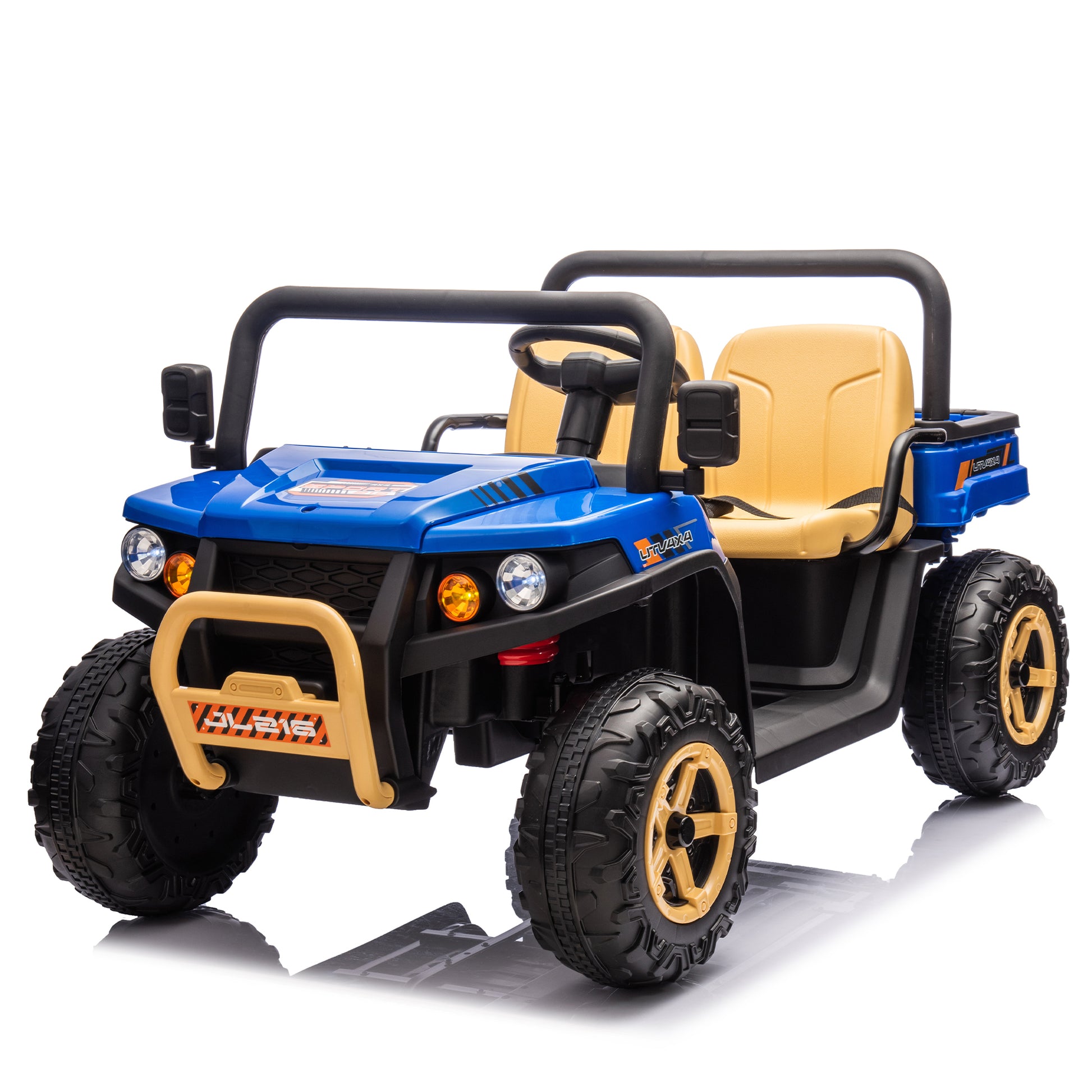 24V Xxxl Kids Ride On Utv W Parents Remote Control,Two Seater,Automatic Tipping Bucket,Rear Wheel Suspension,Slow Start,Portable Handle,Safety Belt,Led Light,Usb,Mp3,Bluetooth,Horn For Kids Aged 3 8. Blue 50 99 Lbs Polypropylene