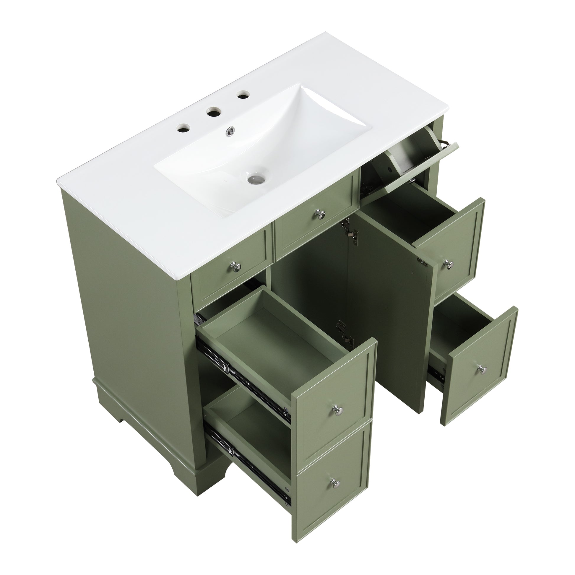 36" Bathroom Vanity With Sink, One Cabinet With Three Drawers And One Flip Drawer, Solid Wood And Mdf Board, Green Green Solid Wood Mdf