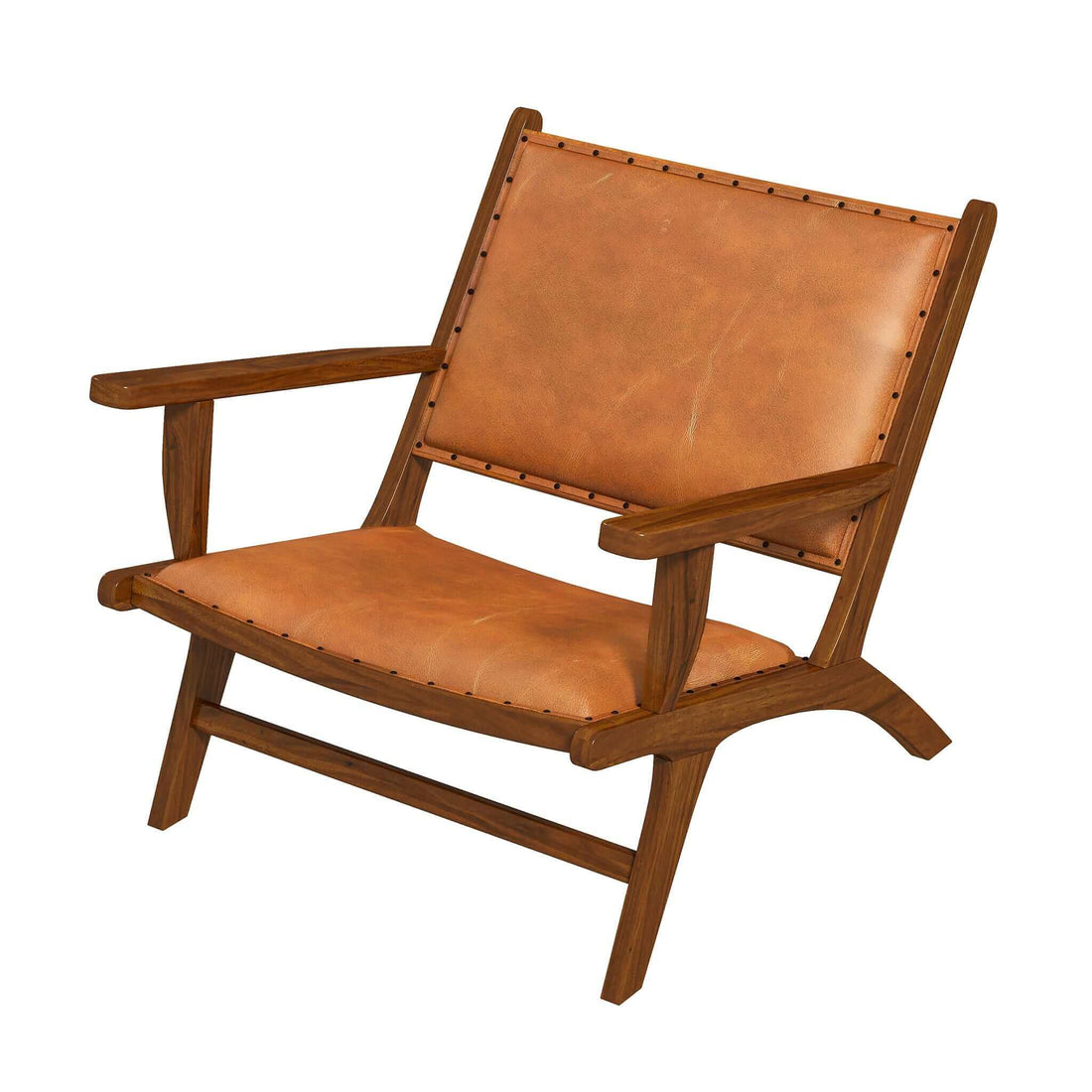 Daniel Leather Arm Chair Brown,Rustic,Tan Brown Mid Century Modern Foam Genuine Leather,Solid Wood