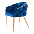 Set Of 2 Luxury Handmade Accent Chair With Gold Legs, Modern Velvet Armchair For Living Room And Bedroom Blue Foam Velvet