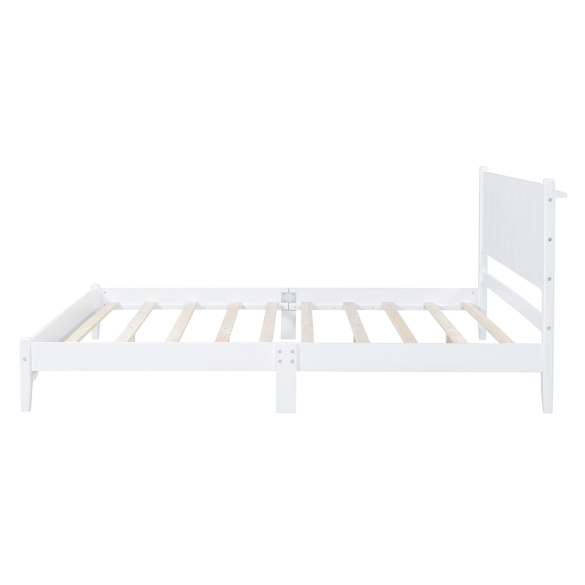 Queen Size Wood Platform Bed Frame, Retro Style Bed With Rectangular Headboard,No Need Box Spring,White Queen White Wood
