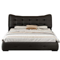 Modern Pu Upholstered Queen Bed With Ergonomic Wingback Headboard, No Box Spring Needed, Black Box Spring Not Required Queen Black Composite Bedroom Contemporary Bed Frame Pu,Upholstered