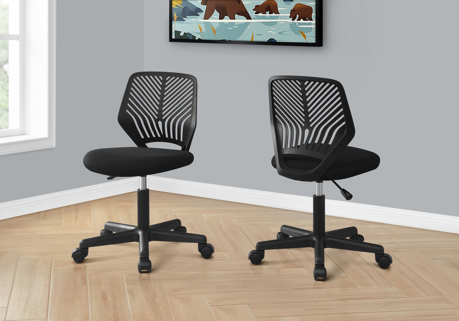 Office Chair, Adjustable Height, Swivel, Ergonomic, Computer Desk, Work, Juvenile, Black Mesh, Black Metal, Contemporary, Modern Black Foam Polyester