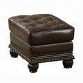 Espresso And Cherry Tufted Ottoman Espresso Genuine Leather Wood Primary Living Space Backless Solid Brown Rectangle Armless Nailhead Trim Genuine Leather