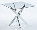 Dining Table With Cross Metal Leg And Tempered Glass,Modern Space Saving Kitchen Table For Living Room,Chrome Legssquare Table,90X90X75Cm Chrome Glass Metal