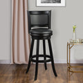 Pio 34 Inch Extra Tall Swivel Bar Stool, Solid Wood, Faux Leather, Black Black Grey Wood