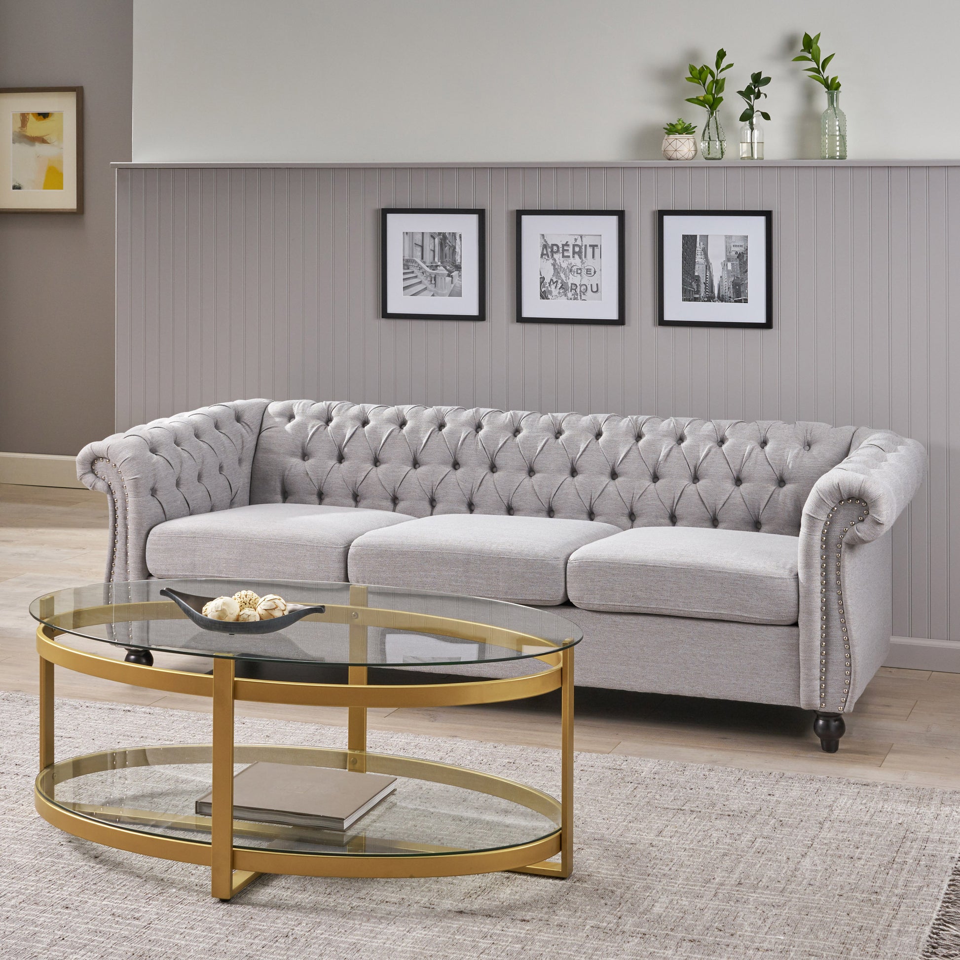 Sofa 3 Seater Grey Fabric